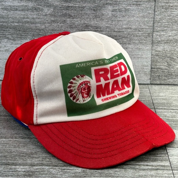 VTG Red Man Chewing Tobacco Adjustable Snapback Trucker Hat Semco USA MADE READ - Picture 12 of 16